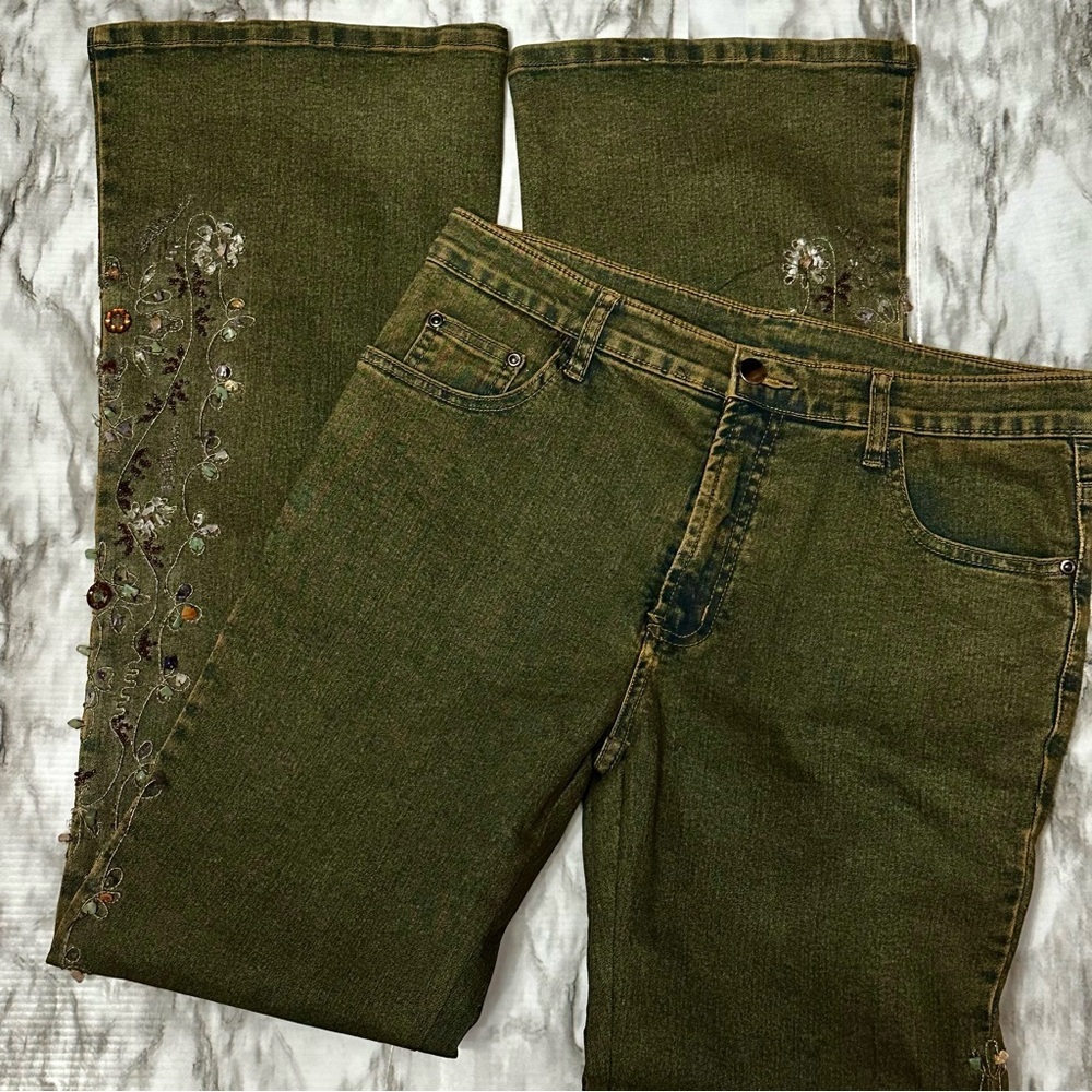 AZI Women’s Embroidered Boho Denim Blue Jeans Sz 32 Hippy Vintage Vibes Cowgirl - Picture 3 of 15